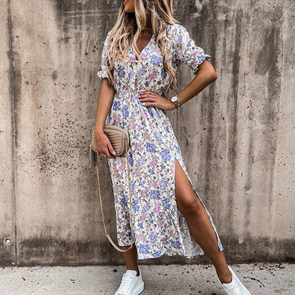 Amabel | Women's Midi Floral Smocked Puff-Sleeve Dress