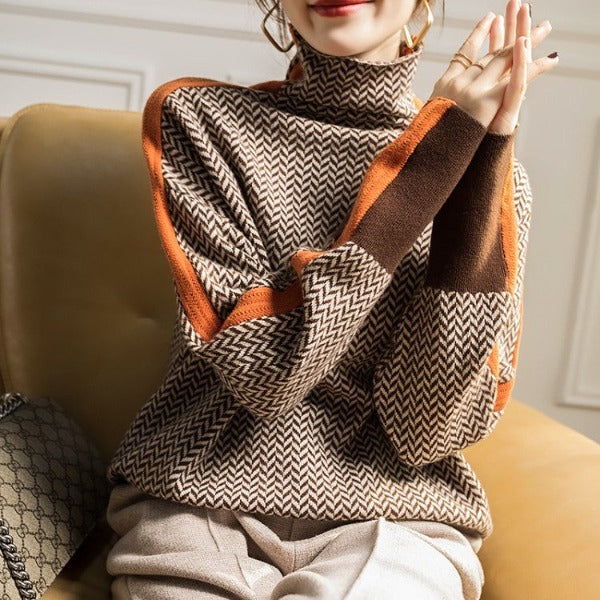 Waldelisa | Women's High-Neck Casual Herringbone Piece