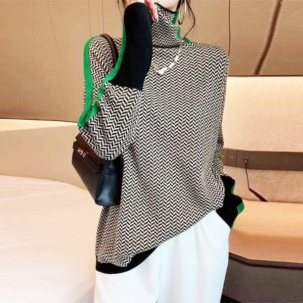 Waldelisa | Women's High-Neck Casual Herringbone Piece