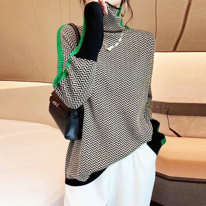 Waldelisa | Women's High-Neck Casual Herringbone Piece