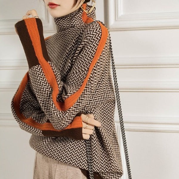 Waldelisa | Women's High-Neck Casual Herringbone Piece