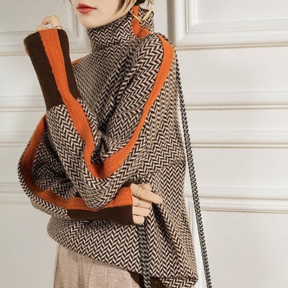 Waldelisa | Women's High-Neck Casual Herringbone Piece