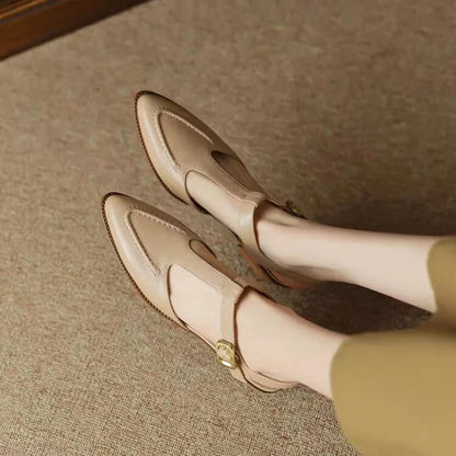 Neve | Women's Lace Workwear T-Strap Flats