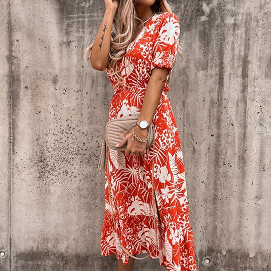Amabel | Women's Midi Floral Smocked Puff-Sleeve Dress