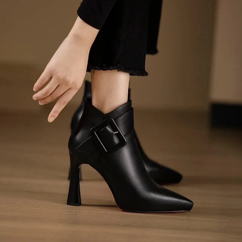 Huberta | Women's Workwear Buckle Heel Boots