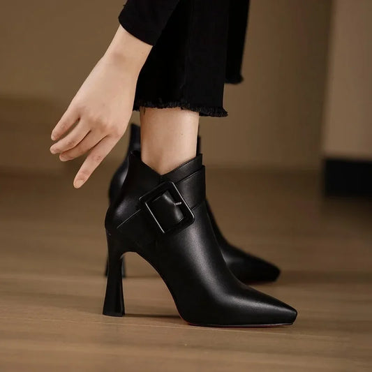 Huberta | Women's Workwear Buckle Heel Boots