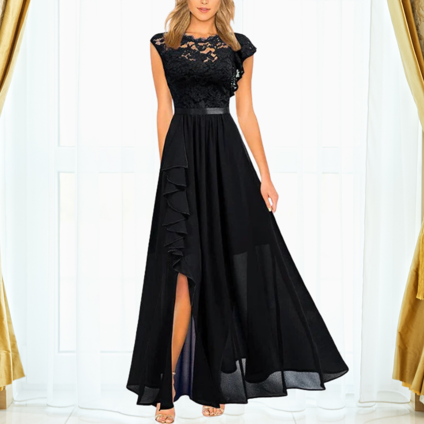 Armida | Women's Maxi Floral Sequin Lace Dress