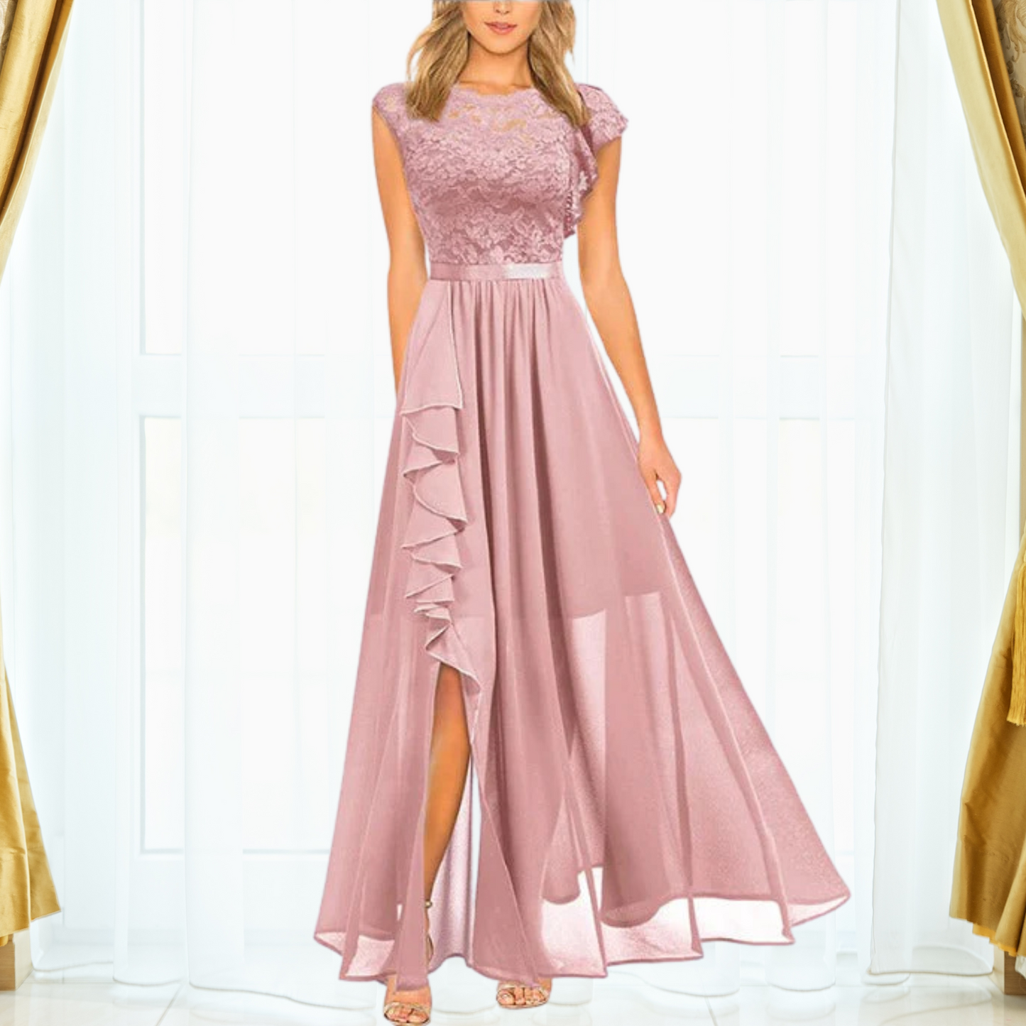 Armida | Women's Maxi Floral Sequin Lace Dress
