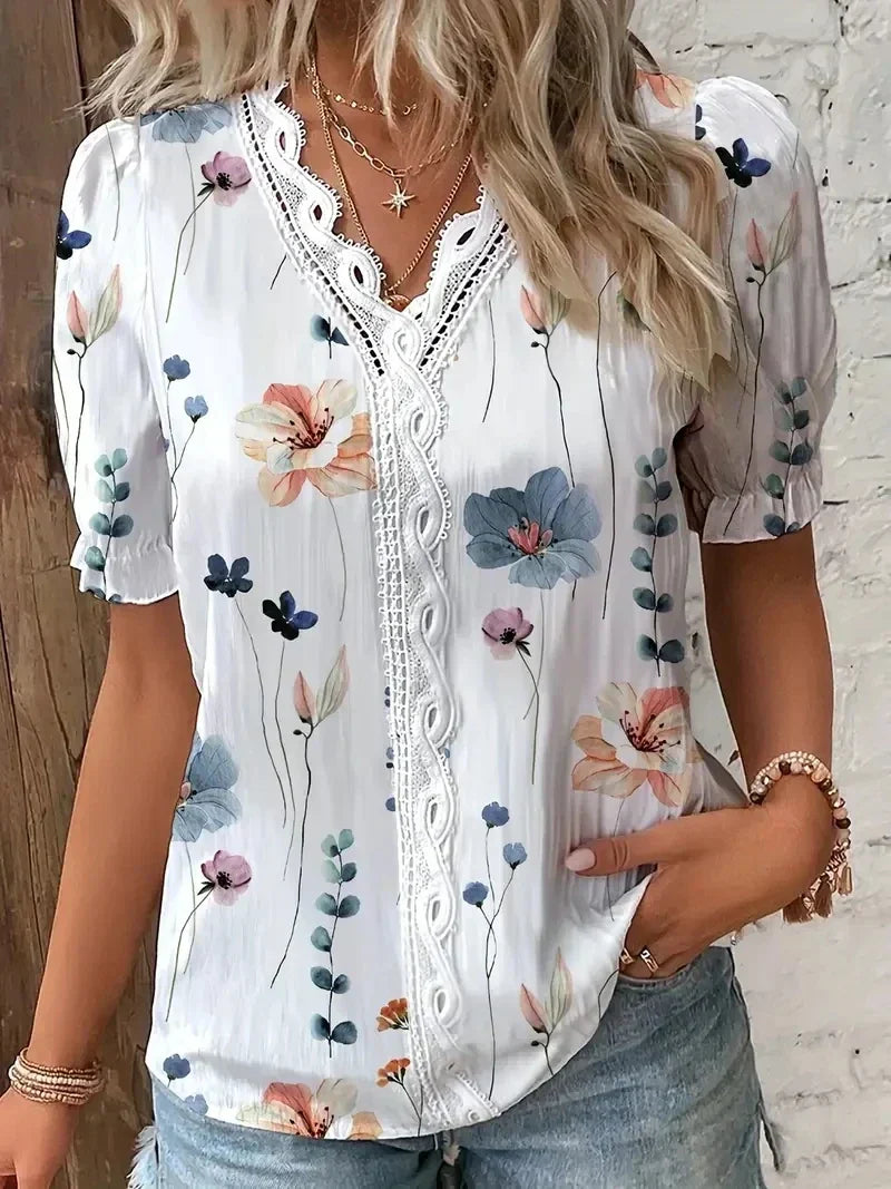 Malema | Women's Floral Lace Oversized V-Neck Blouse