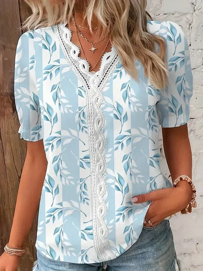 Malema | Women's Floral Lace Oversized V-Neck Blouse