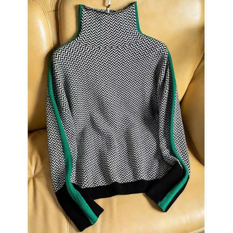 Waldelisa | Women's High-Neck Casual Herringbone Piece