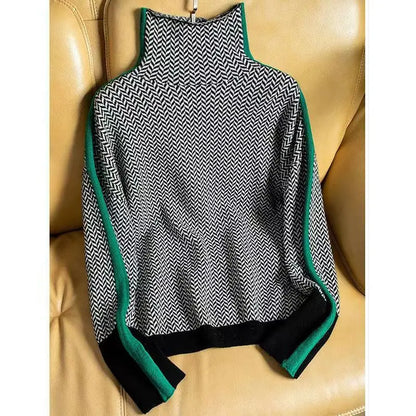 Waldelisa | Women's High-Neck Casual Herringbone Piece