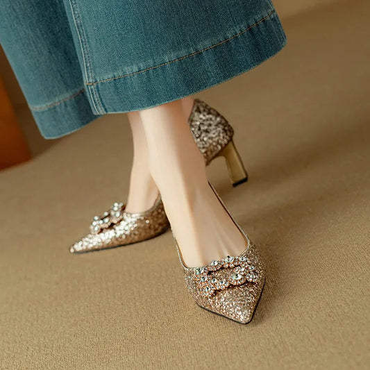 Lila | Women's Sequin Wide-Leg Glitter Heels