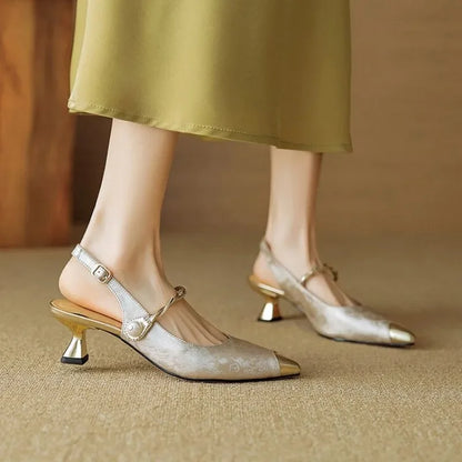 Lace | Women's Floral Pearl Strap Heels