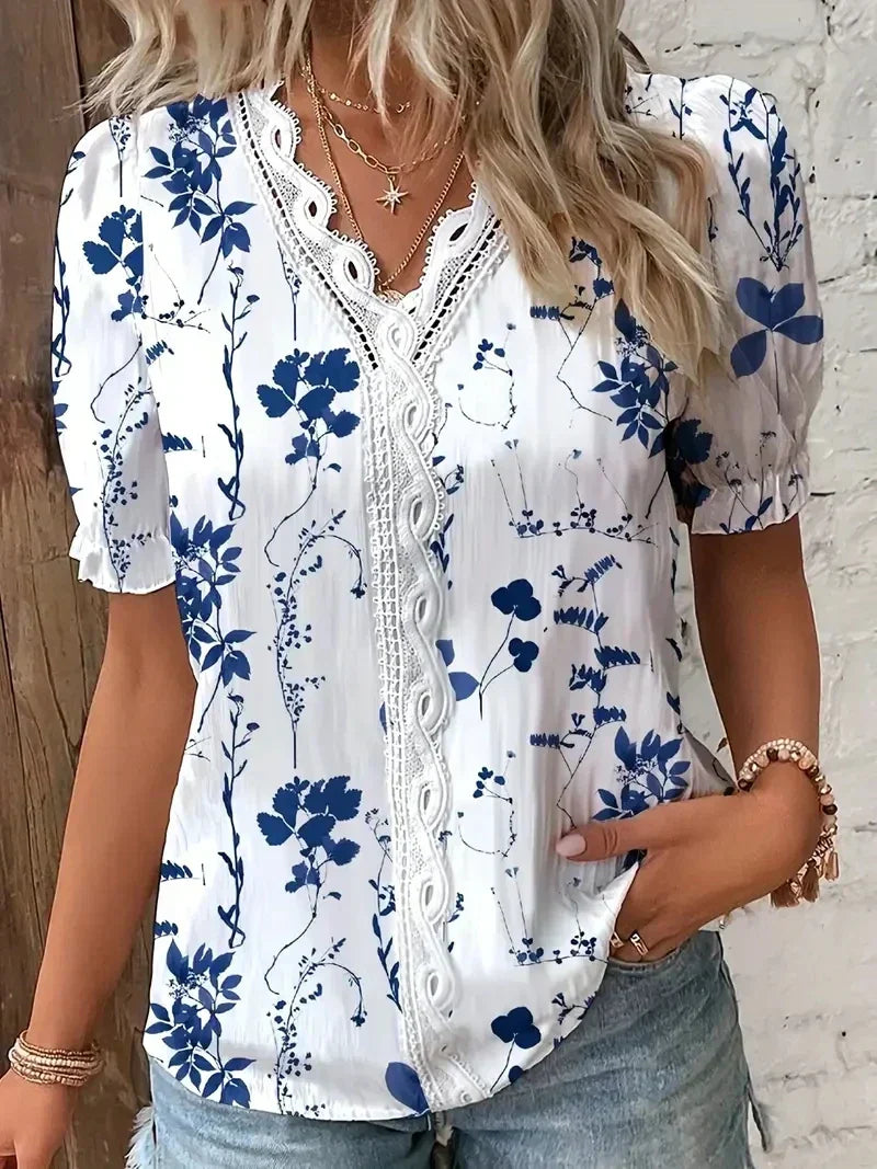 Malema | Women's Floral Lace Oversized V-Neck Blouse