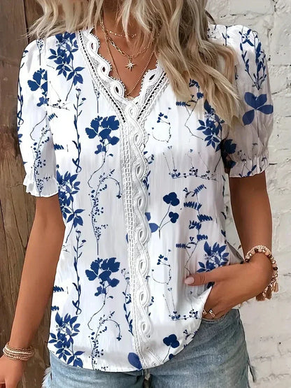 Malema | Women's Floral Lace Oversized V-Neck Blouse