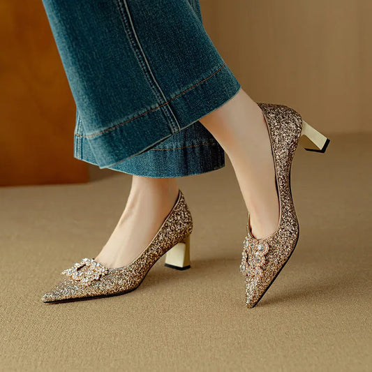Lila | Women's Sequin Wide-Leg Glitter Heels