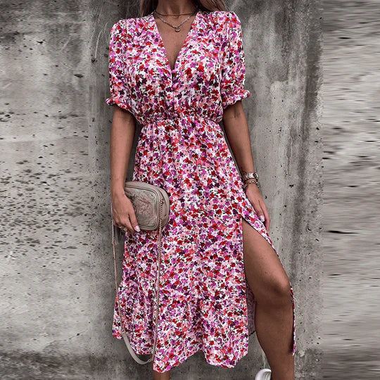 Amabel | Women's Midi Floral Smocked Puff-Sleeve Dress