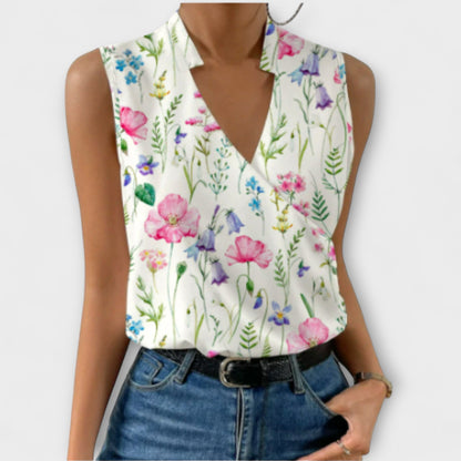 Nalandra | Women's V-Neck Wide-Leg Summer Blouse