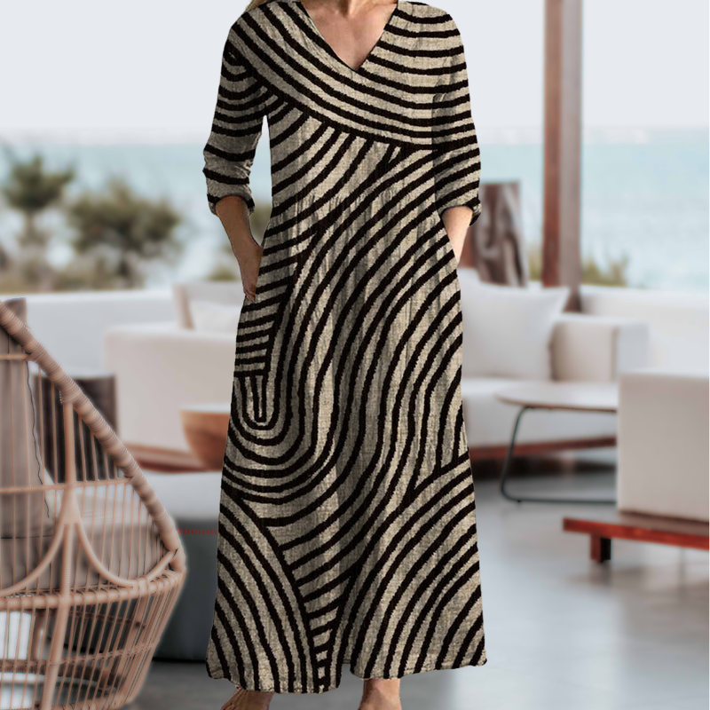 Rocio | Women's Striped V-Neck Vintage Dress