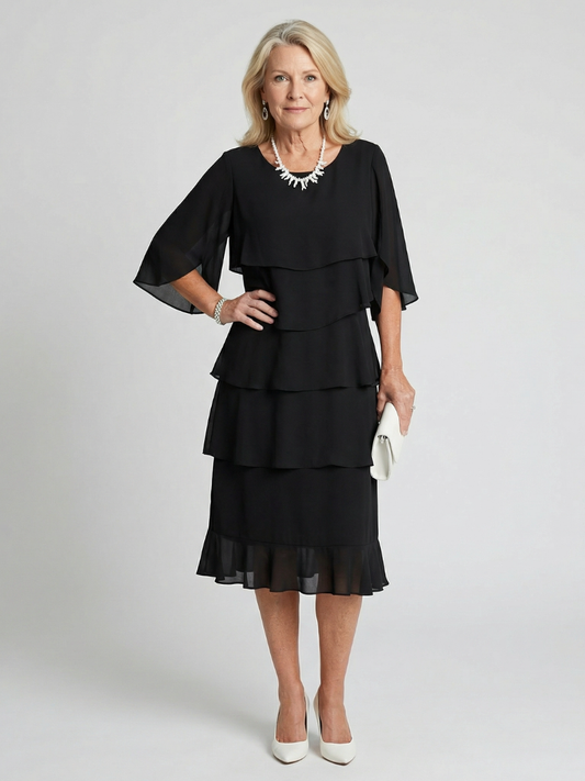Zaida | Women's Midi Tiered Flutter Dress