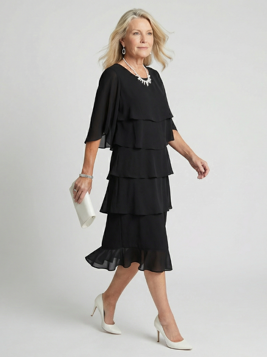 Zaida | Women's Midi Tiered Flutter Dress