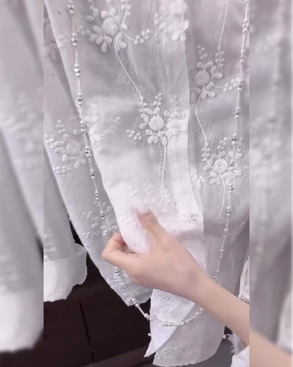 Calisa | Women's Floral Embroidered Oversized Casual Shirt