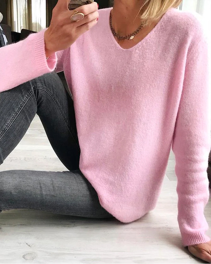 Velora | Women's Oversized V-Neck Casual Jumper