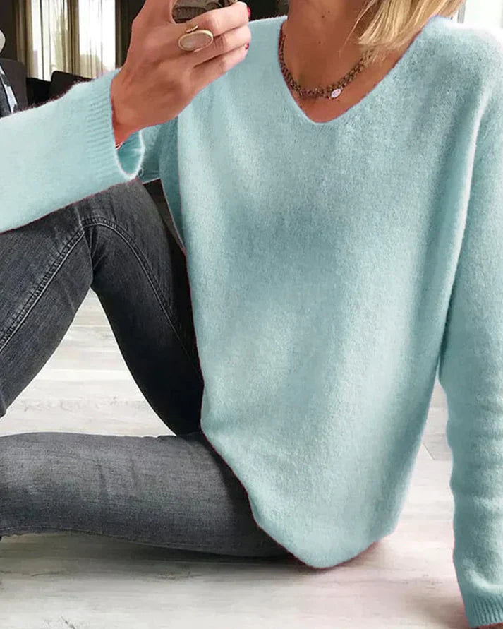 Velora | Women's Oversized V-Neck Casual Jumper