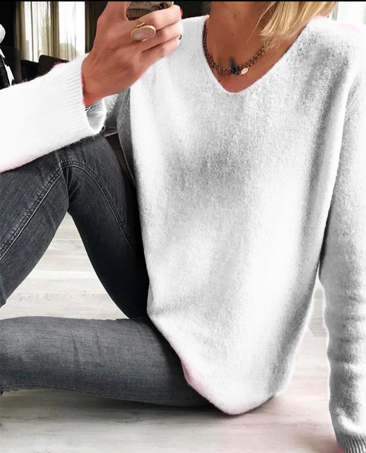 Velora | Women's Oversized V-Neck Casual Jumper