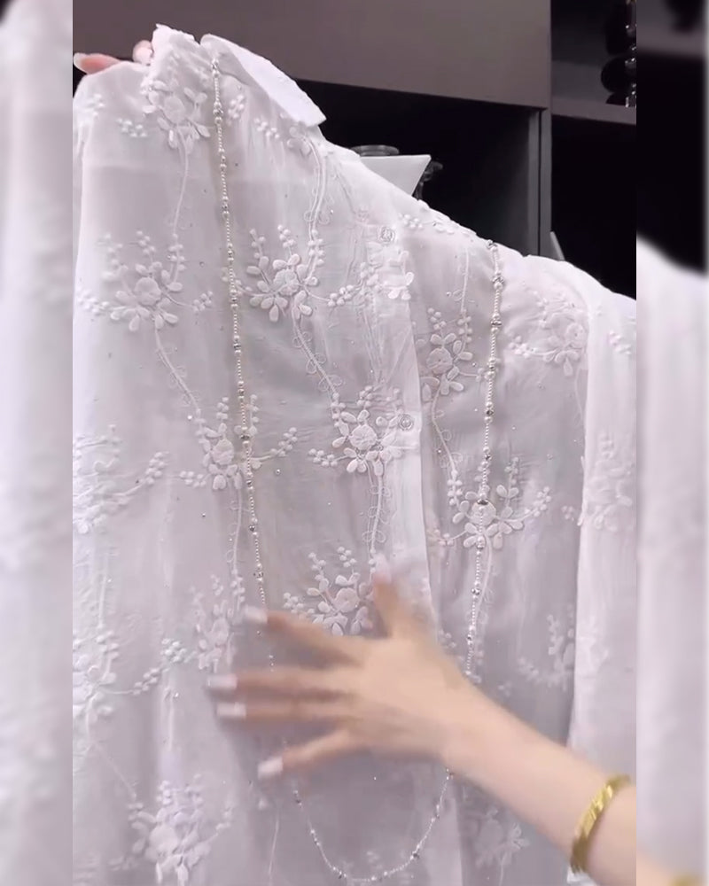 Calisa | Women's Floral Embroidered Oversized Casual Shirt