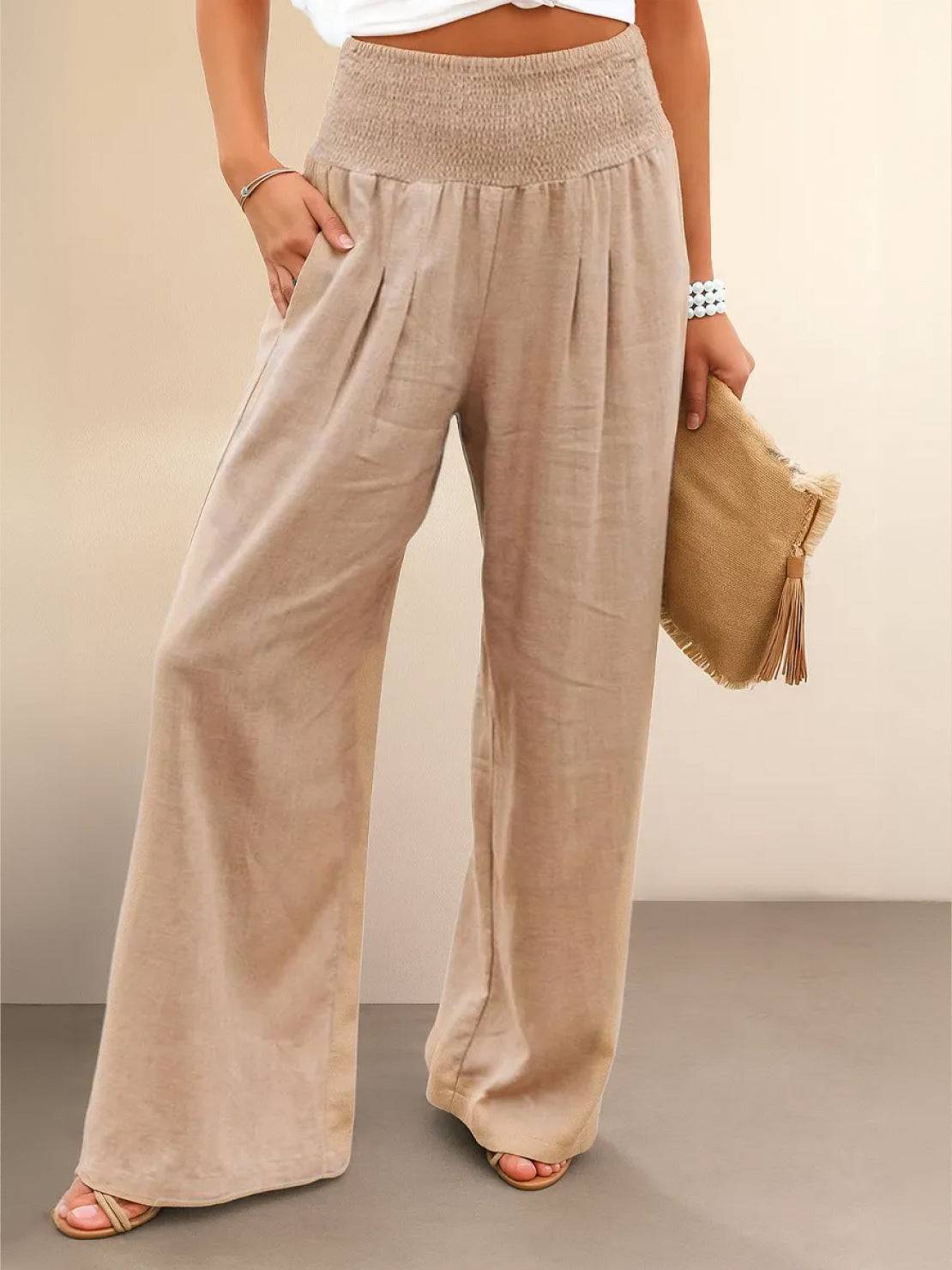 Herminia | Women's Smocked Wide-Leg Summer Trousers