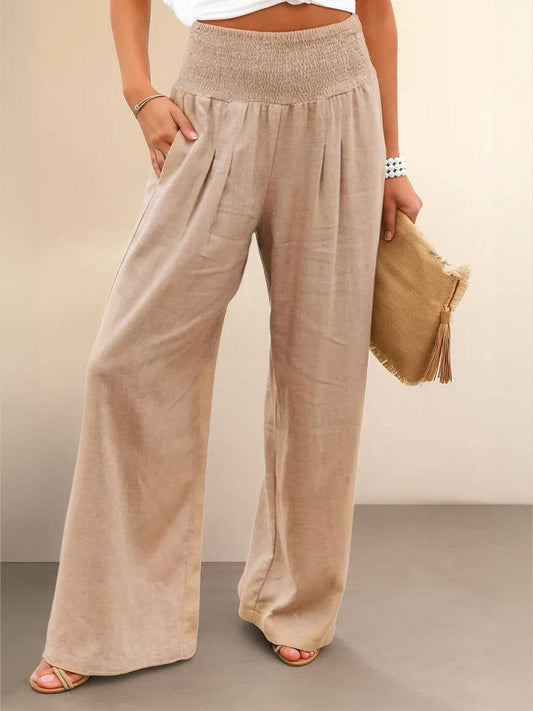 Herminia | Women's Smocked Wide-Leg Summer Trousers