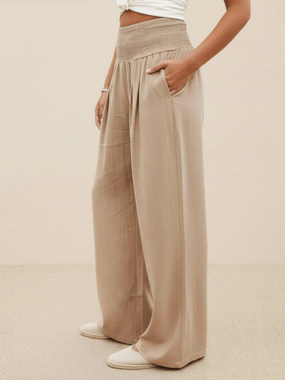 Herminia | Women's Smocked Wide-Leg Summer Trousers