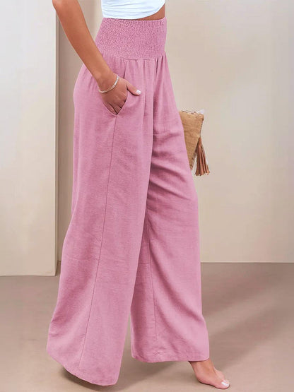 Herminia | Women's Smocked Wide-Leg Summer Trousers