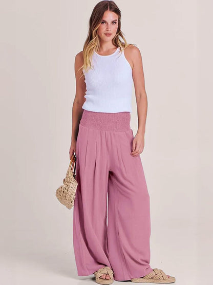Herminia | Women's Smocked Wide-Leg Summer Trousers