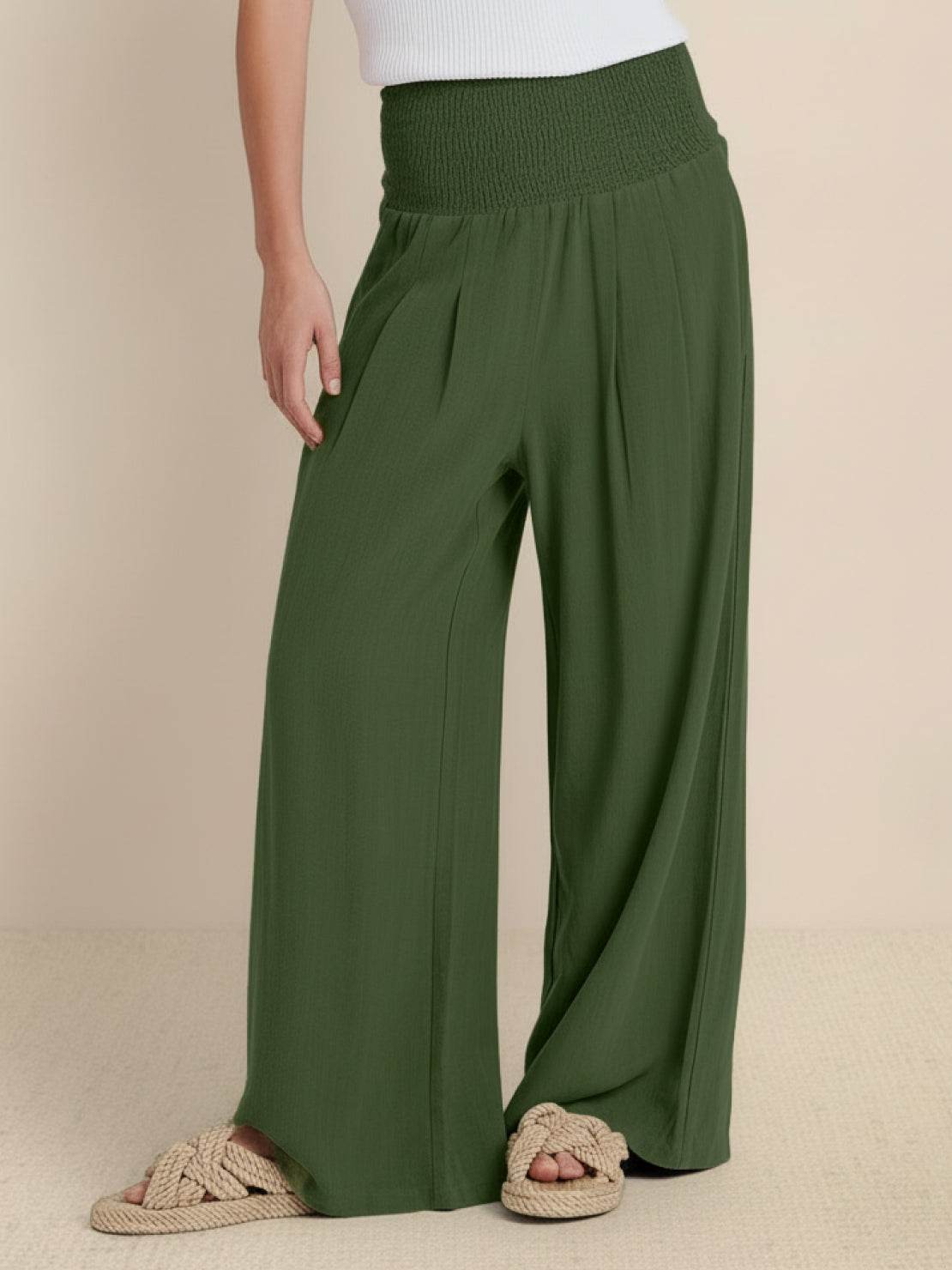 Herminia | Women's Smocked Wide-Leg Summer Trousers