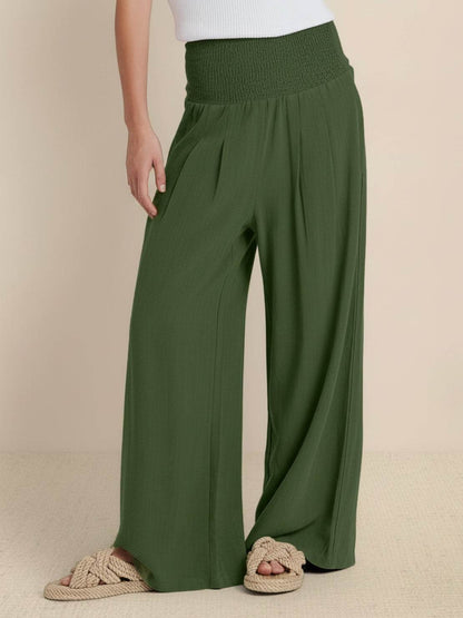 Herminia | Women's Smocked Wide-Leg Summer Trousers