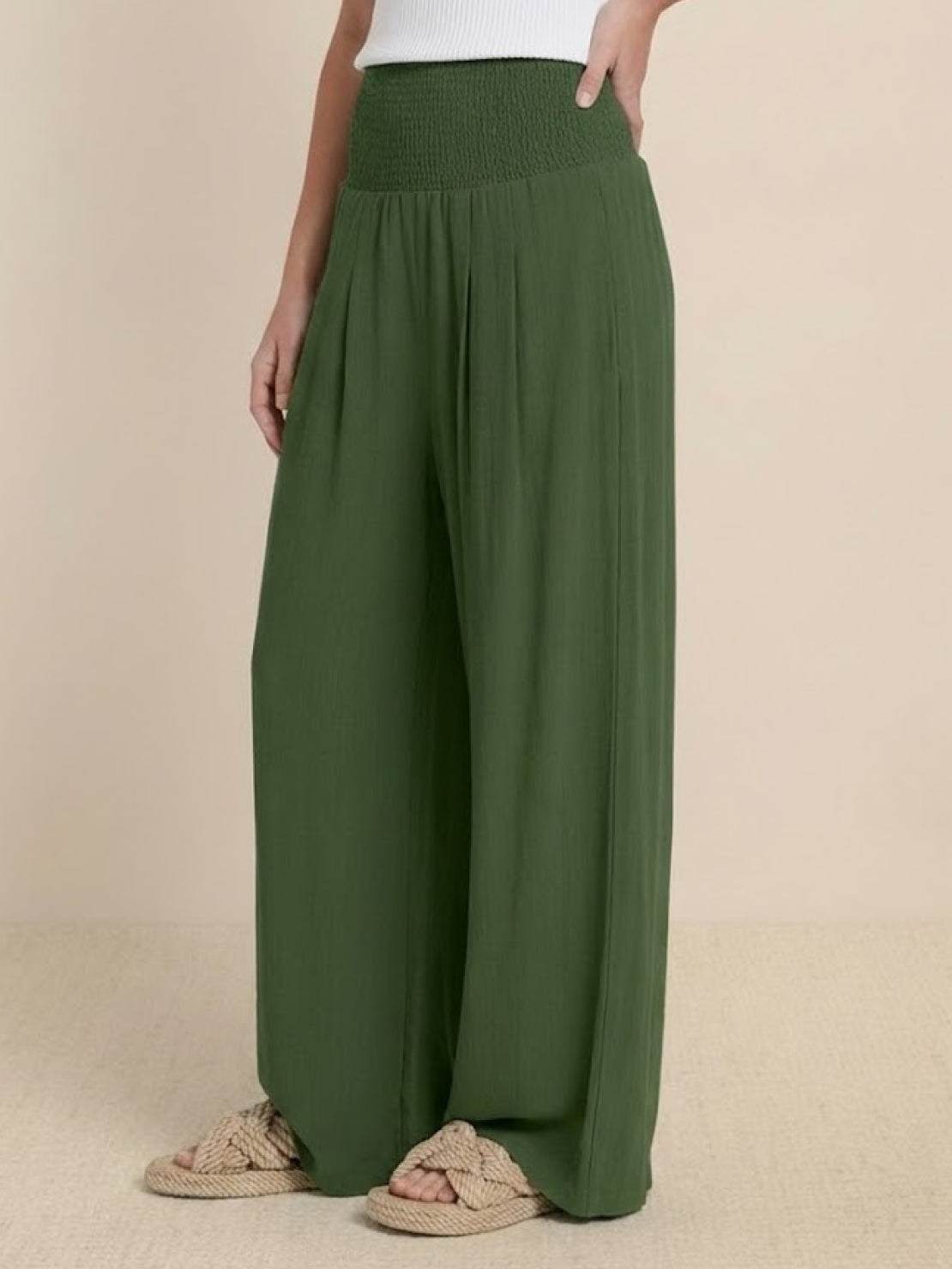 Herminia | Women's Smocked Wide-Leg Summer Trousers