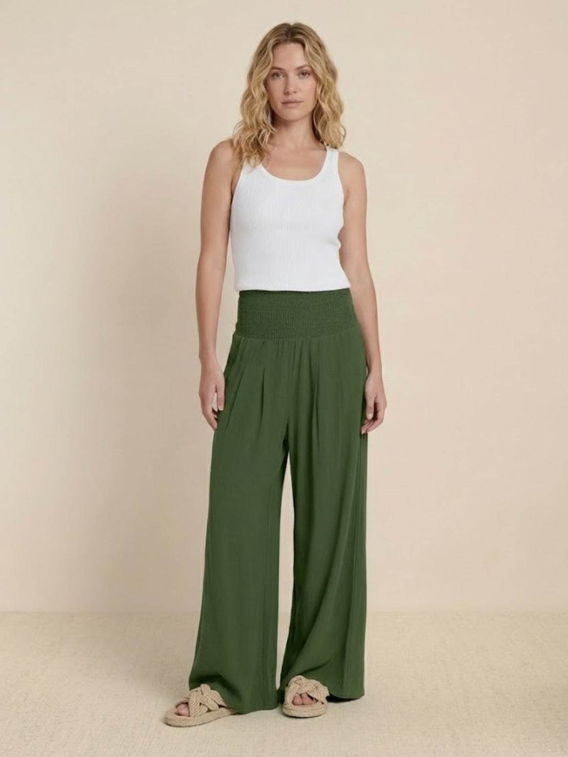Herminia | Women's Smocked Wide-Leg Summer Trousers
