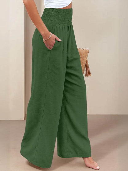 Herminia | Women's Smocked Wide-Leg Summer Trousers