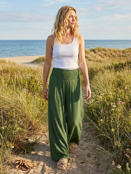 Herminia | Women's Smocked Wide-Leg Summer Trousers