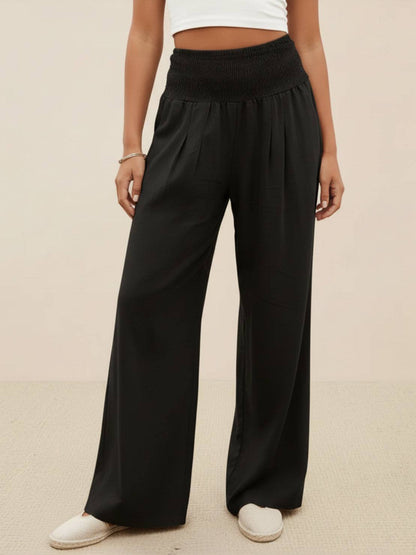 Herminia | Women's Smocked Wide-Leg Summer Trousers