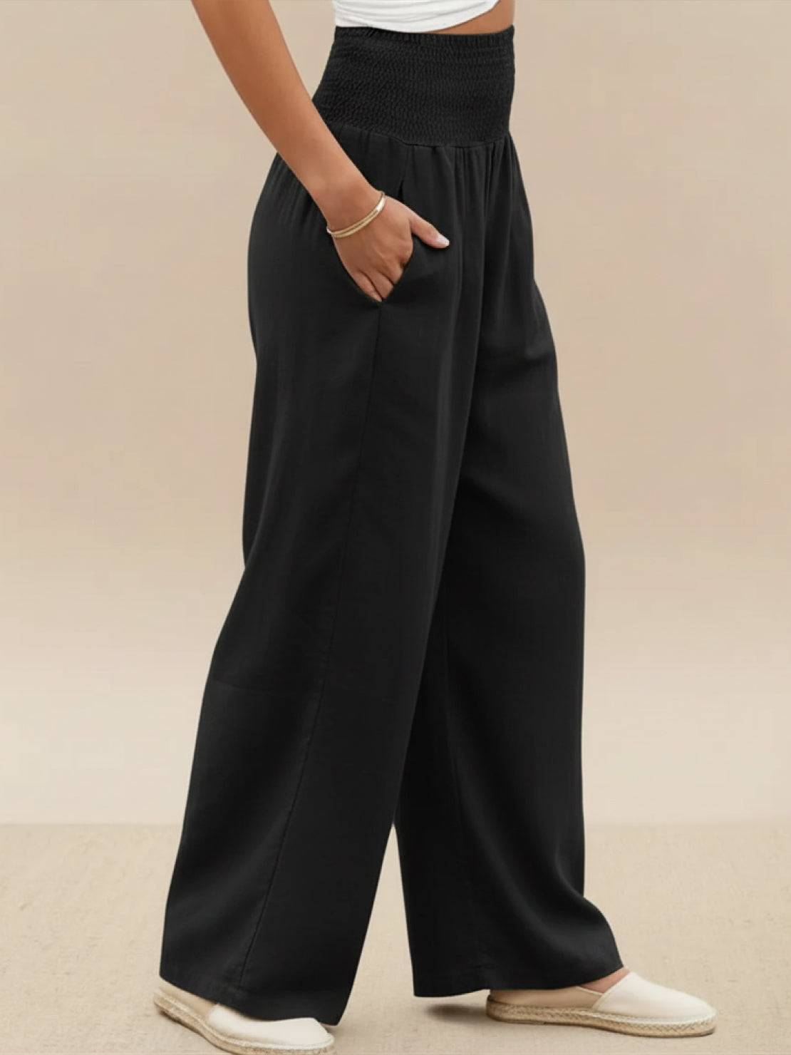 Herminia | Women's Smocked Wide-Leg Summer Trousers
