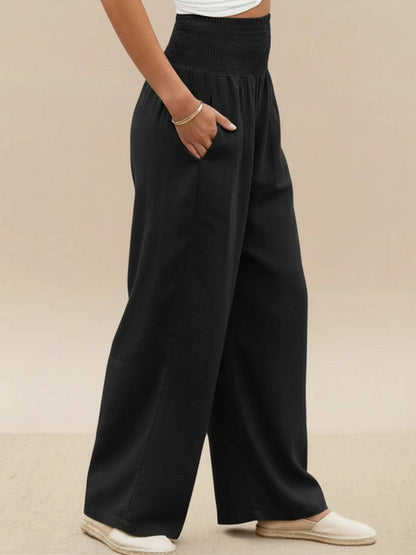 Herminia | Women's Smocked Wide-Leg Summer Trousers
