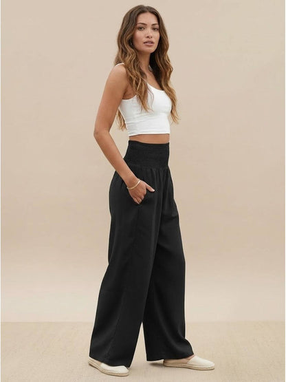 Herminia | Women's Smocked Wide-Leg Summer Trousers
