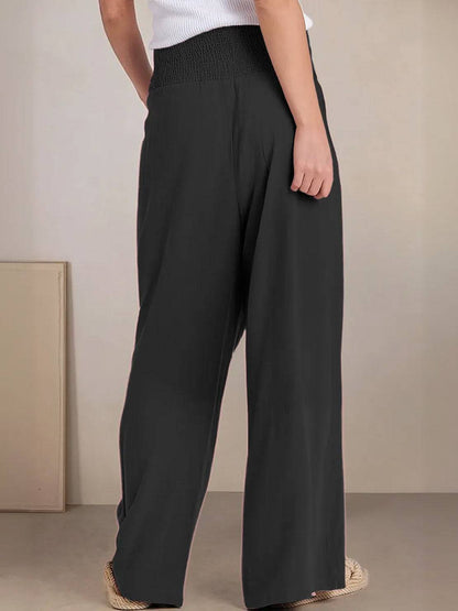 Herminia | Women's Smocked Wide-Leg Summer Trousers