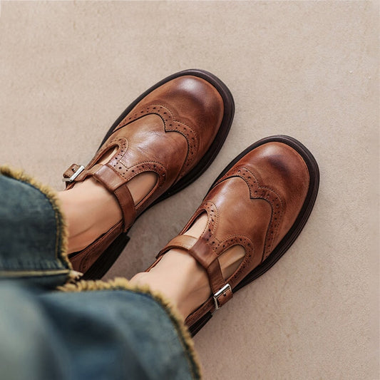 River | Women's Lace Leather T-Strap Heels