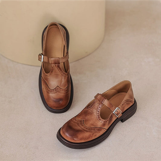 River | Women's Lace Leather T-Strap Heels