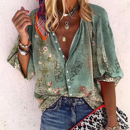 Veliva | Women's Floral Boho Oversized Casual Blouse